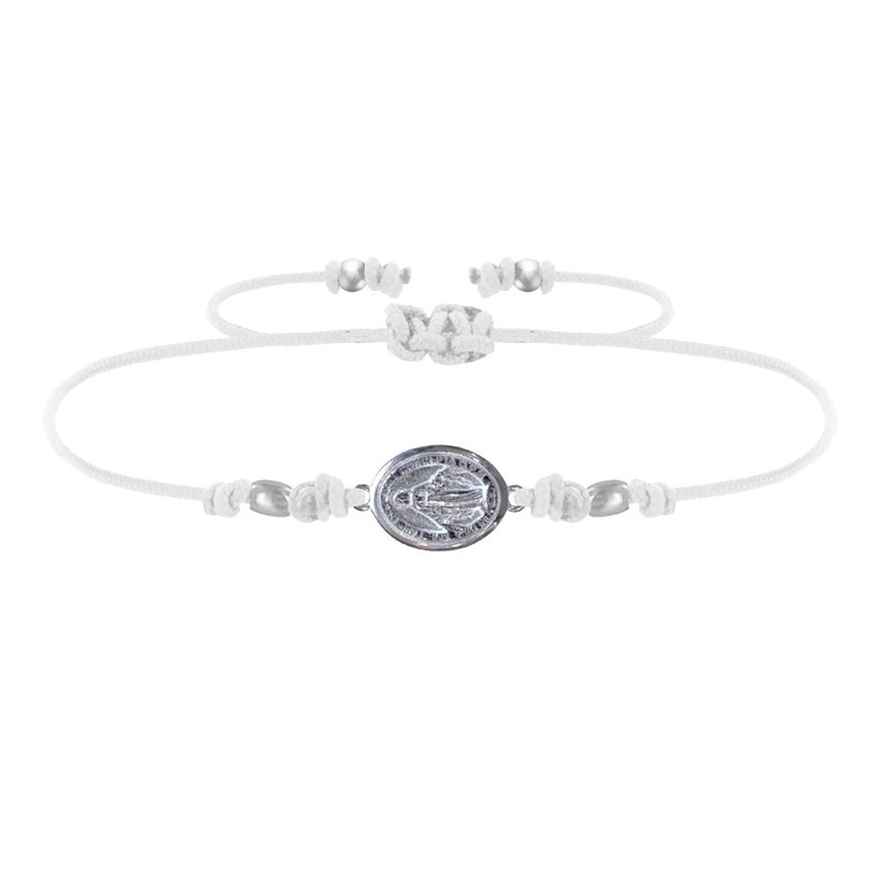 Bracelet Lien Médaille Argent 925 Ovale Vierge Miraculeuse - Blanc