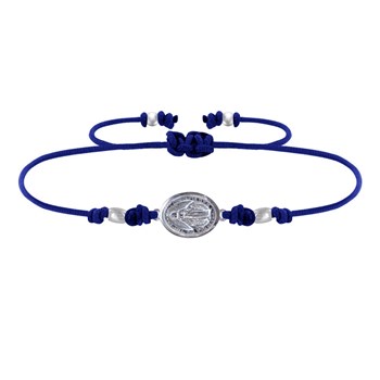 Bracelet Lien Médaille Argent 925 Ovale Vierge Miraculeuse - Bleu Navy