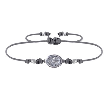 Bracelet Lien Médaille Argent 925 Ovale Vierge Miraculeuse - Gris