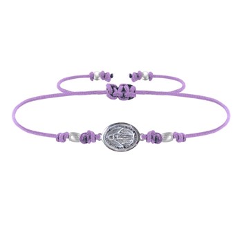 Bracelet Lien Médaille Argent 925 Ovale Vierge Miraculeuse - Violet