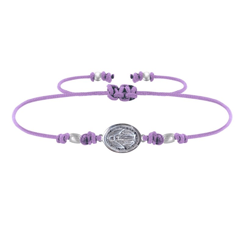 Bracelet Lien Médaille Argent 925 Ovale Vierge Miraculeuse - Violet