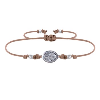 Bracelet Lien Médaille Argent 925 Ovale Vierge Miraculeuse - Marron clair
