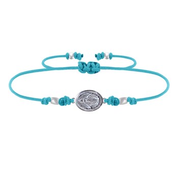 Bracelet Lien Médaille Argent 925 Ovale Vierge Miraculeuse - Turquoise