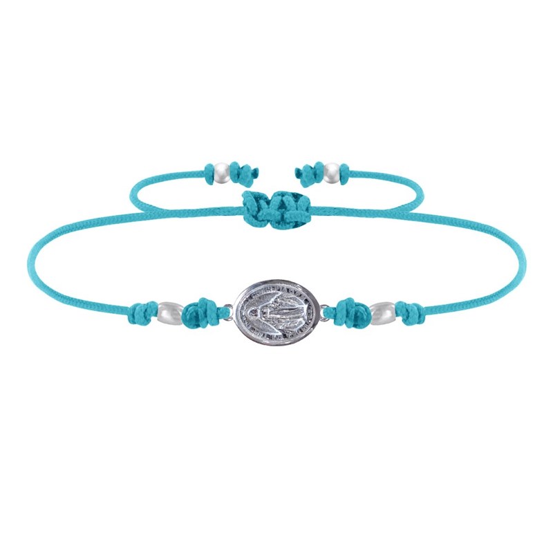 Bracelet Lien Médaille Argent 925 Ovale Vierge Miraculeuse - Turquoise