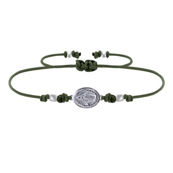 Bracelet Lien Médaille Argent 925 Ovale Vierge Miraculeuse - Vert kaki