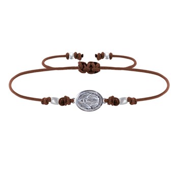 Bracelet Lien Médaille Argent 925 Ovale Vierge Miraculeuse - Marron foncé