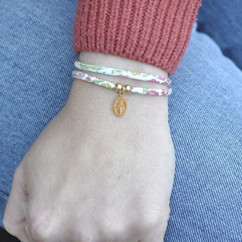 Bracelet Double Tour Lien Liberty et Petite Médaille Vierge Miraculeuse Plaqué Or - Blanc
