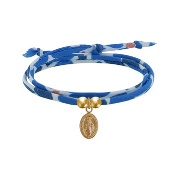 Bracelet Double Tour Lien Liberty et Petite Médaille Vierge Miraculeuse Plaqué Or - Bleu Navy