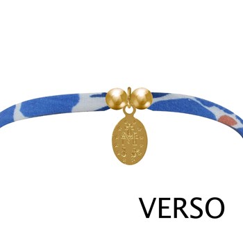 Bracelet Double Tour Lien Liberty et Petite Médaille Vierge Miraculeuse Plaqué Or - Bleu Navy
