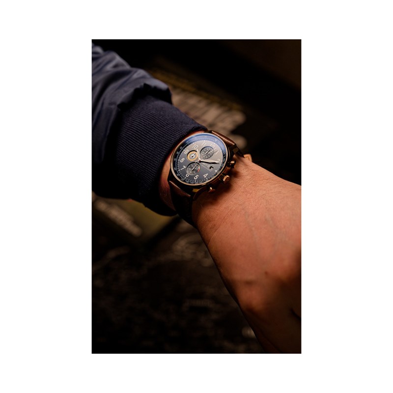 Hawker Hurricane - Montre homme - Bracelet en cuir véritable marron - vue 3