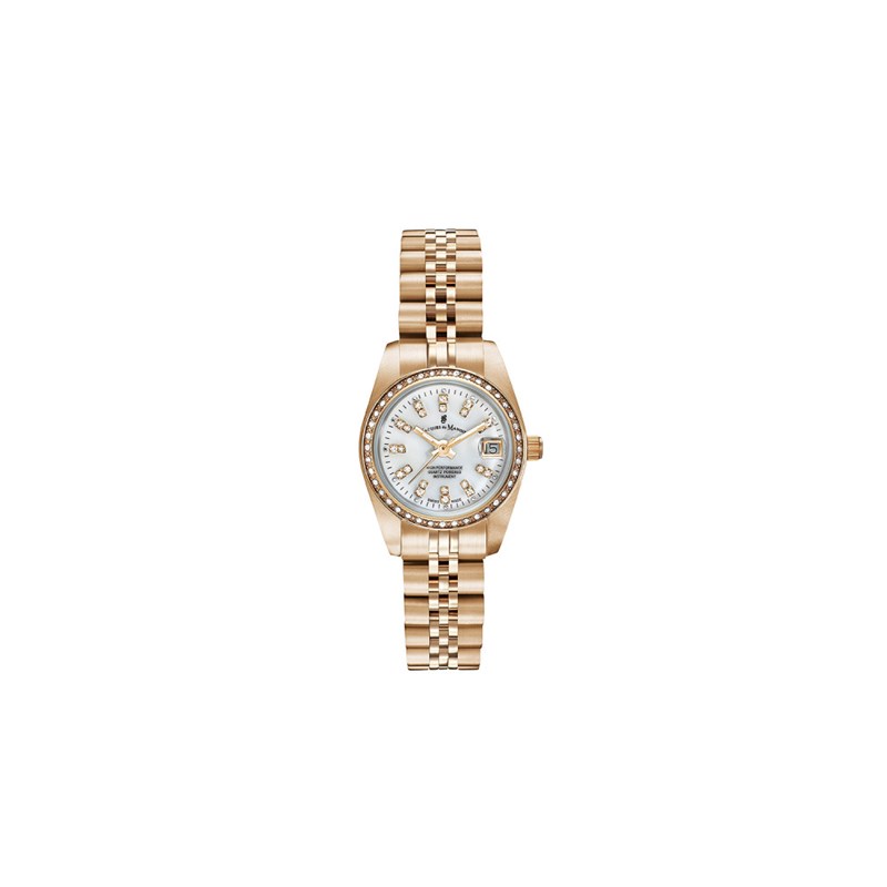 Inspiration 26mm - Montre femme - Boîtier rond en acier inoxydable - Cadran noir - Bracelet doré rose