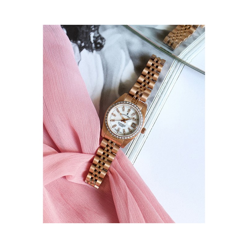 Inspiration 26mm - Montre femme - Boîtier rond en acier inoxydable - Cadran noir - Bracelet doré rose - vue 4