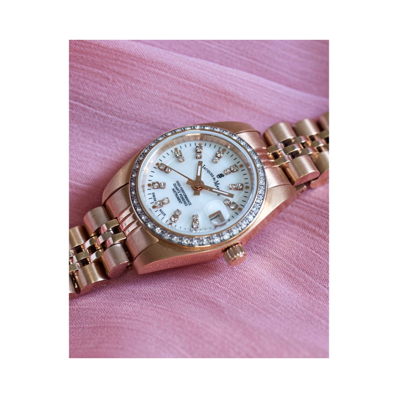 Inspiration 26mm - Montre femme - Boîtier rond en acier inoxydable - Cadran noir - Bracelet doré rose - vue 5