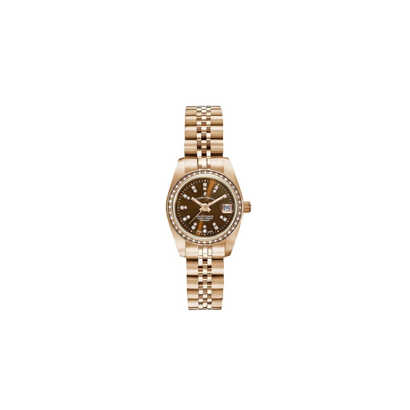 Inspiration 26mm - Montre femme - Boîtier rond en acier inoxydable - Cadran noir - Bracelet doré rose
