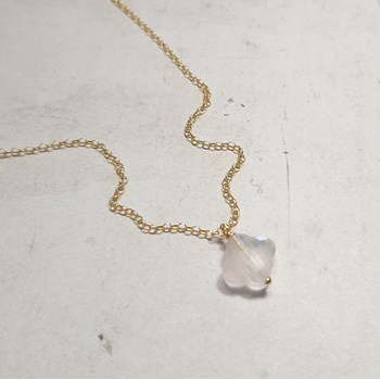 Collier Trèfle Quartz Rose en Argent 925 Doré