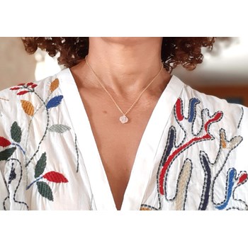 Collier Trèfle Quartz Rose en Argent 925 Doré
