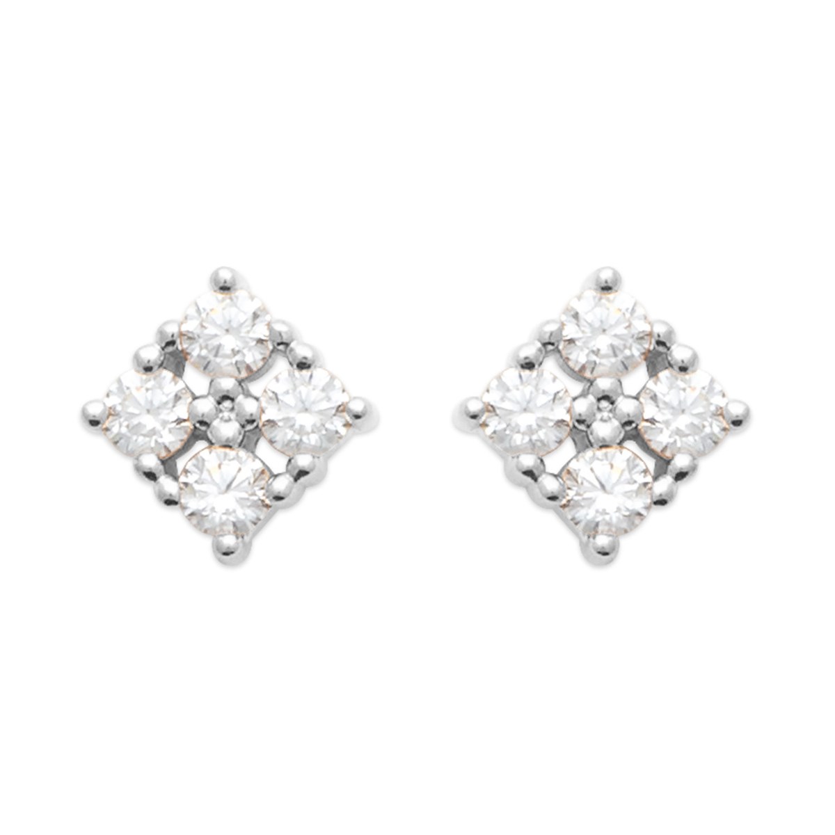 Boucles d'Oreilles Brillaxis puces carrées_x000D_
en Argent Rhodié et Oxyde