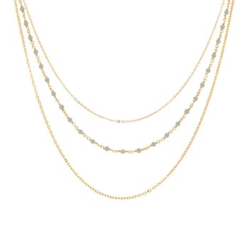 Collier Argent Doré Triple Collier Petite Perles Pierre Labradorite
