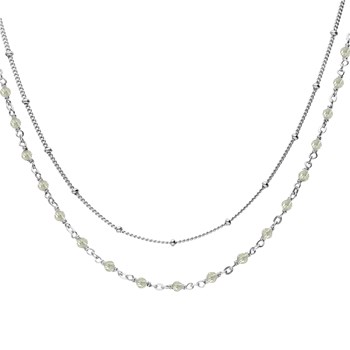Collier Argent Rhodié Double Chaine Et Pierres Naturelles Labradorite