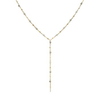 Collier Cravate Argent Doré Perles Naturelles Labradorite