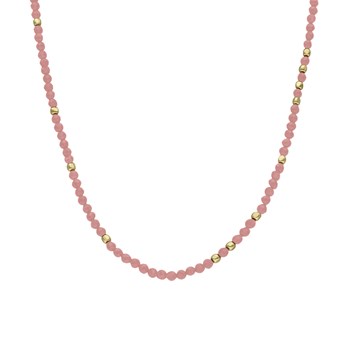 Collier Argent Doré Perles Naturelles Quartz Rose Fraise