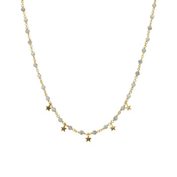 Collier Argent Doré Pampilles étoiles Et Pierres Labradorite