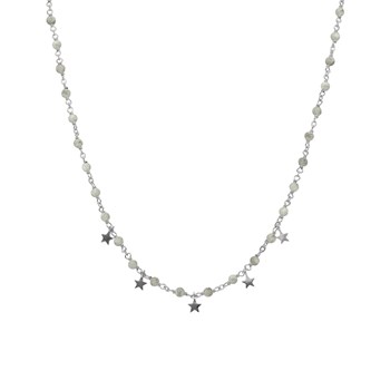 Collier Argent Rhodié Pampilles étoiles Et Pierres Labradorite