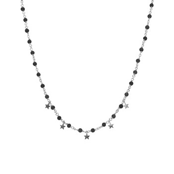 Collier Argent Rhodié Pampilles étoiles Et Pierres Spinelle Noire