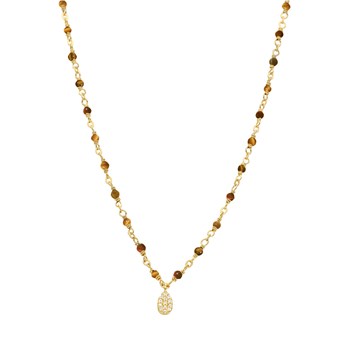 Collier Argent Doré Goutte Diamanté Pierres Naturelles oeil De Tigre