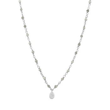 Collier Argent Rhodié Goutte Diamanté Pierres Naturelles Labradorite