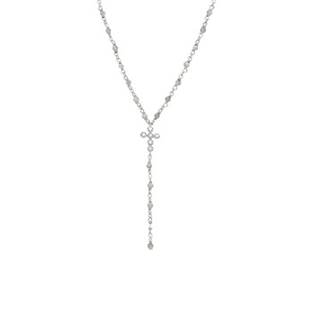 Collier Argent Rhodié Cravate Croix Et Pierres Labradorite