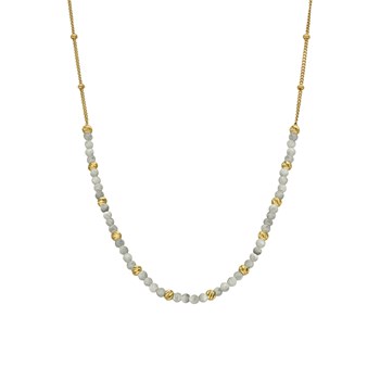 Collier Argent Doré Perles Dorée Et Pierres Labradorite