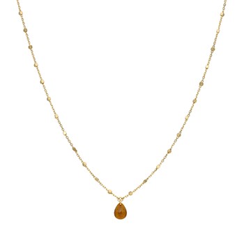 Silver Necklace Gilded Drop Natural Tiger Eye Stones