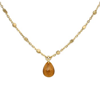 Silver Necklace Gilded Drop Natural Tiger Eye Stones