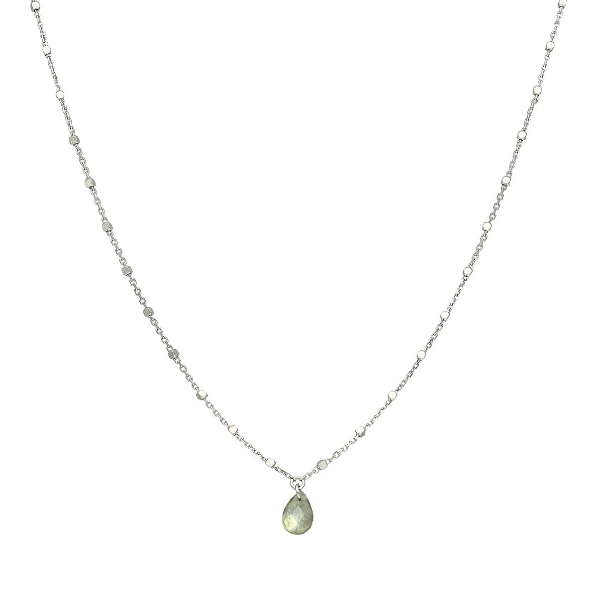 Collier Argent Rhodié Goutte Pierres Naturelles Labradorite