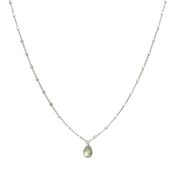 Collier Argent Rhodié Goutte Pierres Naturelles Labradorite