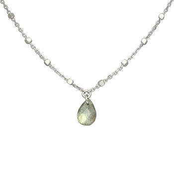 Collier Argent Rhodié Goutte Pierres Naturelles Labradorite