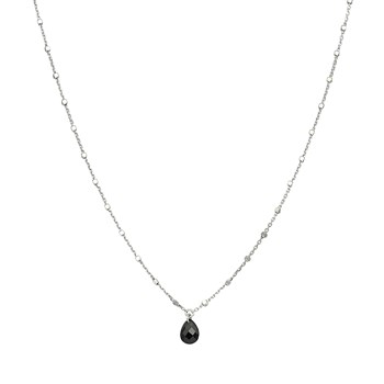 Rhodium Silver Necklace Natural Stone Drop Black Spinel