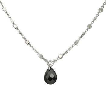 Rhodium Silver Necklace Natural Stone Drop Black Spinel