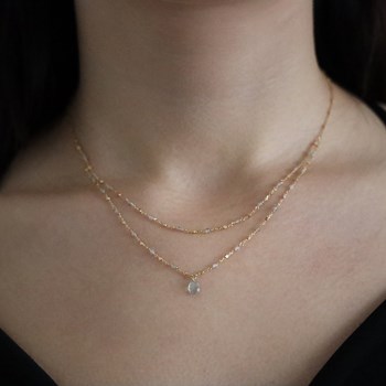 Collier Argent Doré Double Chaine Goutte Pierres Naturelles Labradorite
