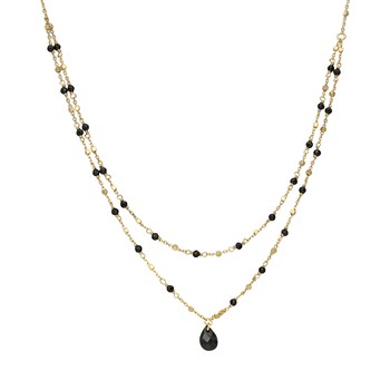 Silver Necklace Double Chaine Goutte Natural Stones Spinelle Black