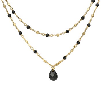 Silver Necklace Double Chaine Goutte Natural Stones Spinelle Black