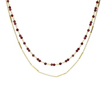 Silver Necklace Double Chains Barrettes And Natural Garnet Pearls