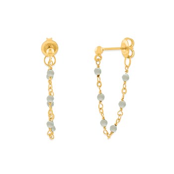 Boucles D'oreilles Argent Dorée Chaine Et Pierres Naturelles Labradorite