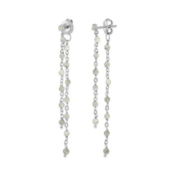 Boucles D Oreilles Argent Rhodié Double Chaine Longue Et Pierres Naturelles Labradorite