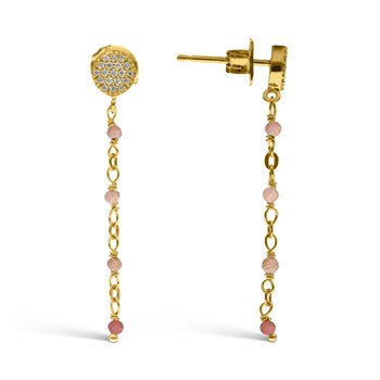 Ronde Aardbei Roze Kwarts Hanger Zilver Oorbellen