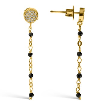 Rond Goud Zilver Oorbellen met Zwarte Spinel Stenen