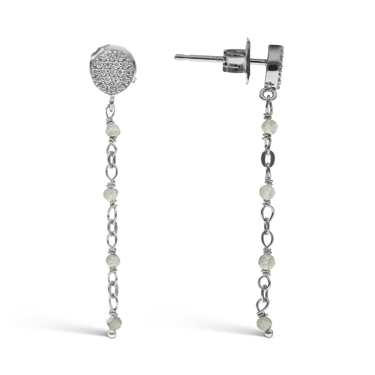 Boucles D'oreilles Argent Rhodié Pendantes Rondes Pierres Labradorite