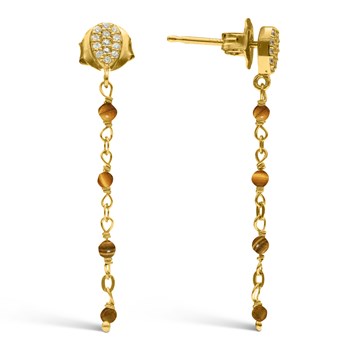 Verguld Zilver Druppel Oorbellen Tijgeroog Stenen