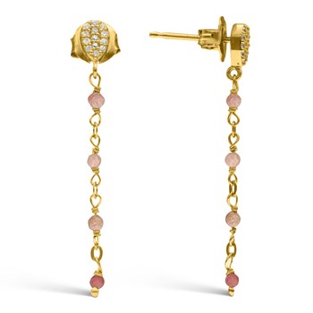 Aardbei Roze Kwarts Druppeloorbellen in Goud Sterling Zilver